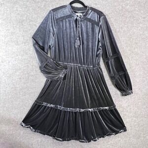 Kate & Sam Velvet Dress Womens Large Gray Long Sleeve Tiered Boho Romantic